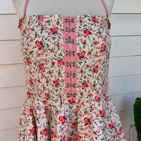 Vintage Betsey Johnson 90 2000 y2k Corset Floral Halter Strapless Full Sun Dress - Picture 3 of 17